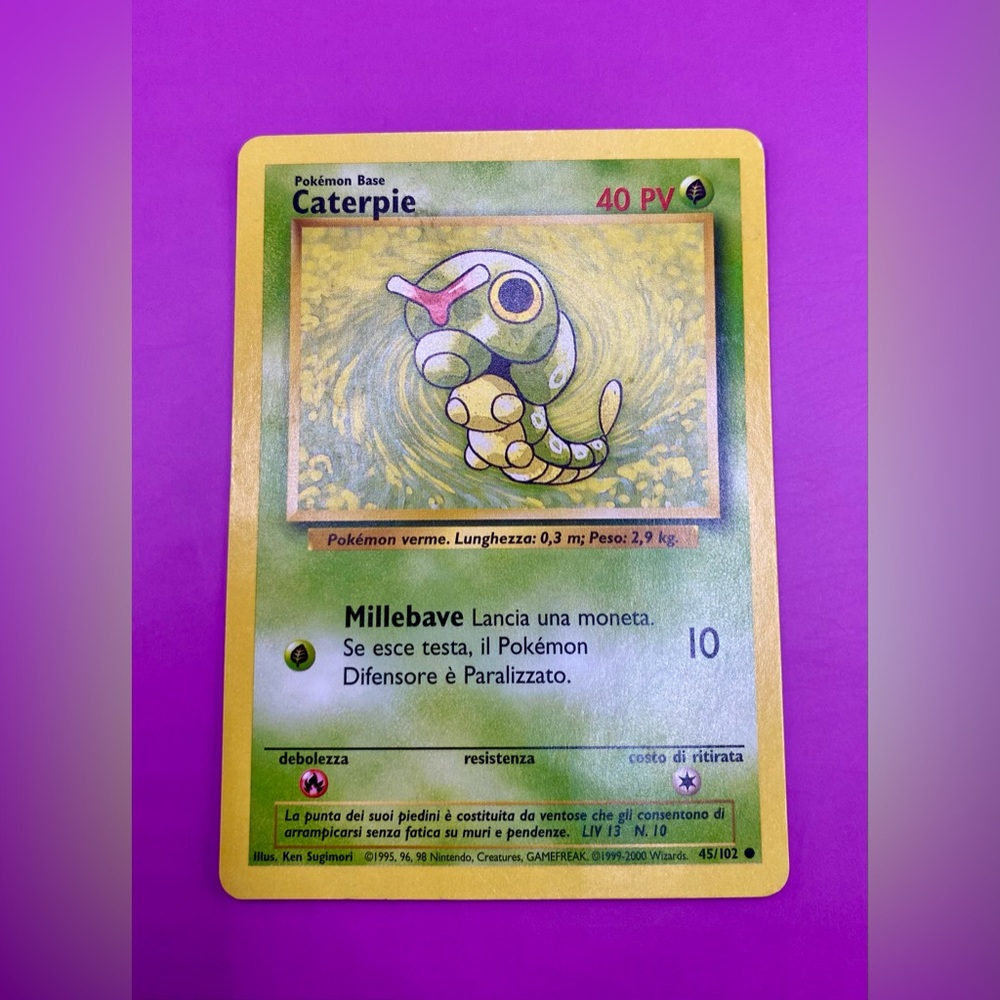 POKÉMON CATERPIE CARD; 45/102; First Edition - Base Set; Perfect Condition.